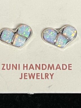 ZUNI 925 STERLING SILVER WHITE OPAL SUD EARRINGS.